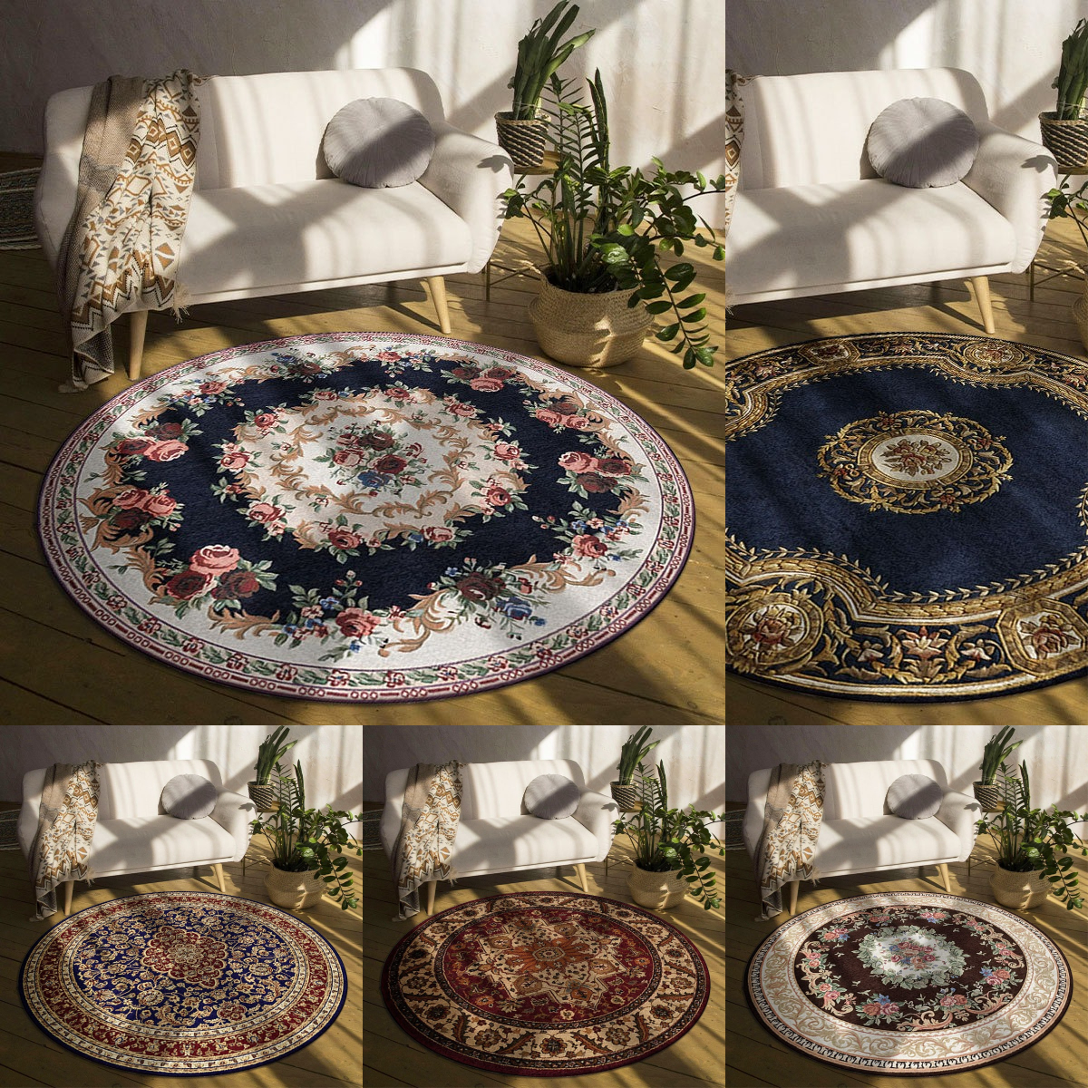 Home Bathroom Colors - Bohemian Round Rugs Floral Medallion Design