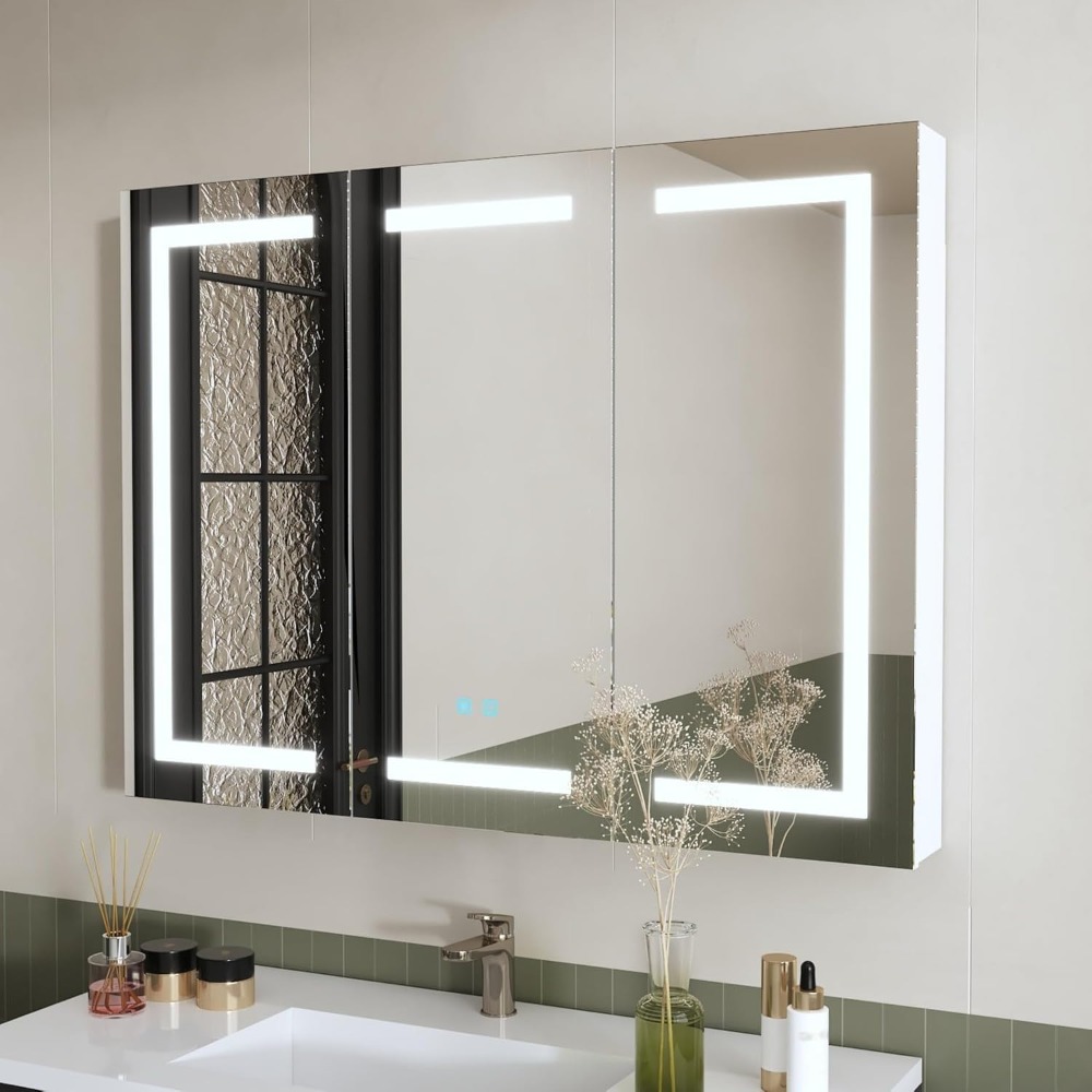 Home Bathroom Door - Lighted Medicine Cabinet with Mirror, Anti-Fog,