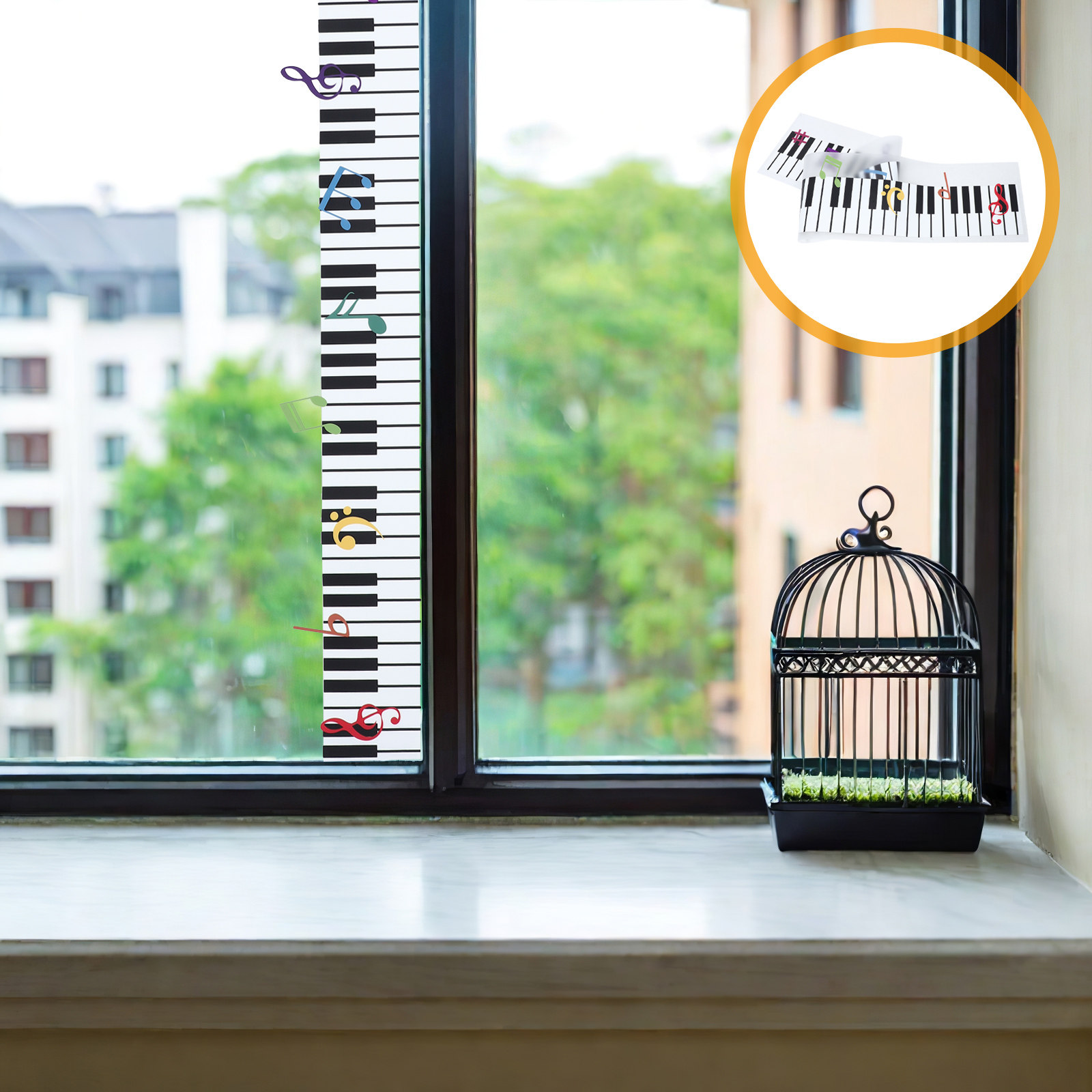 Home Bathroom Door - Colorful Music Note Window Clings Static