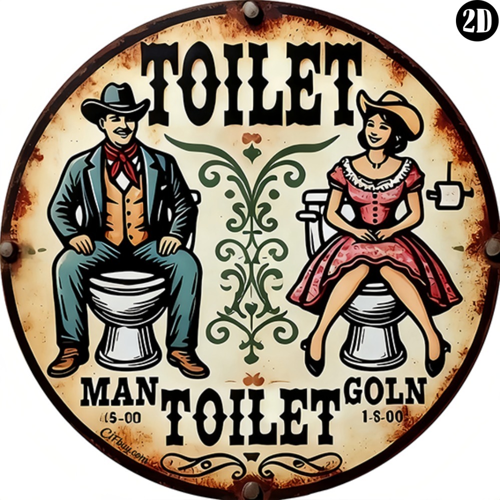 Vintage Cowboy Toilet Round Me - đánh giá và giá Home Bathroom Wall Decor