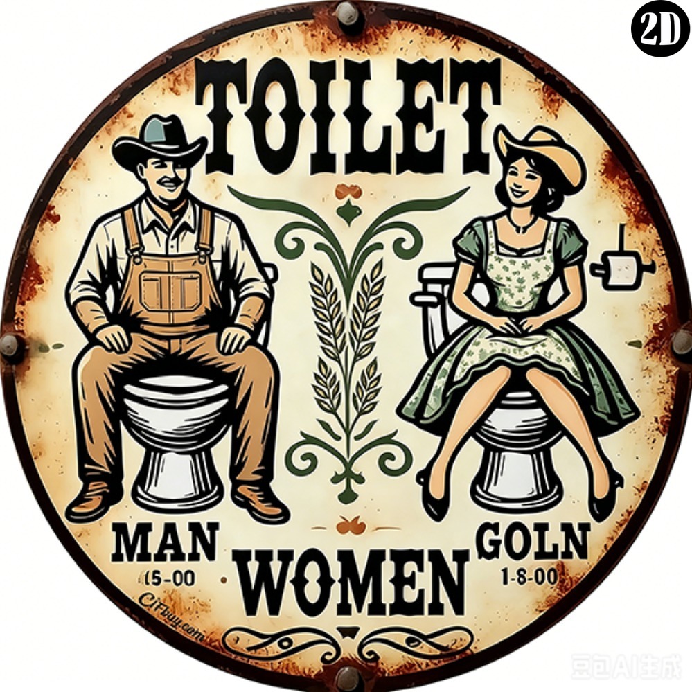 Vintage Cowboy Toilet Round Me - đánh giá và giá Home Bathroom Wall Decor
