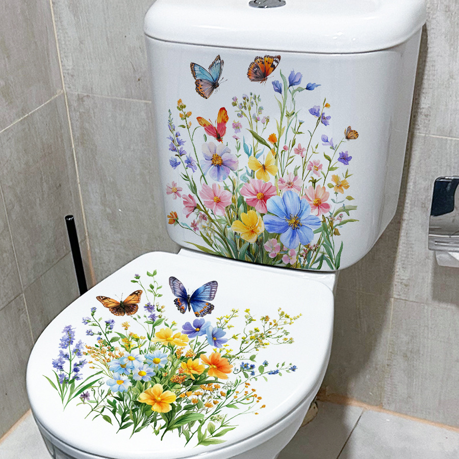 2PCS Fresh Flower & Butterfly  - đánh giá và giá Home Bathroom Floor Tiles