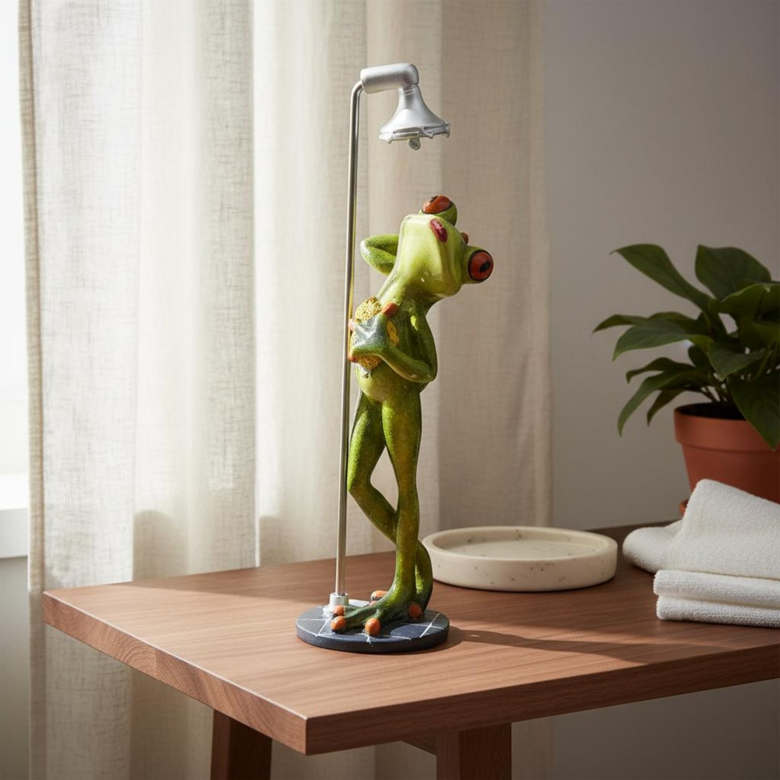 Showering Frog Figurine Novelt - đánh giá và giá Home Bathroom
