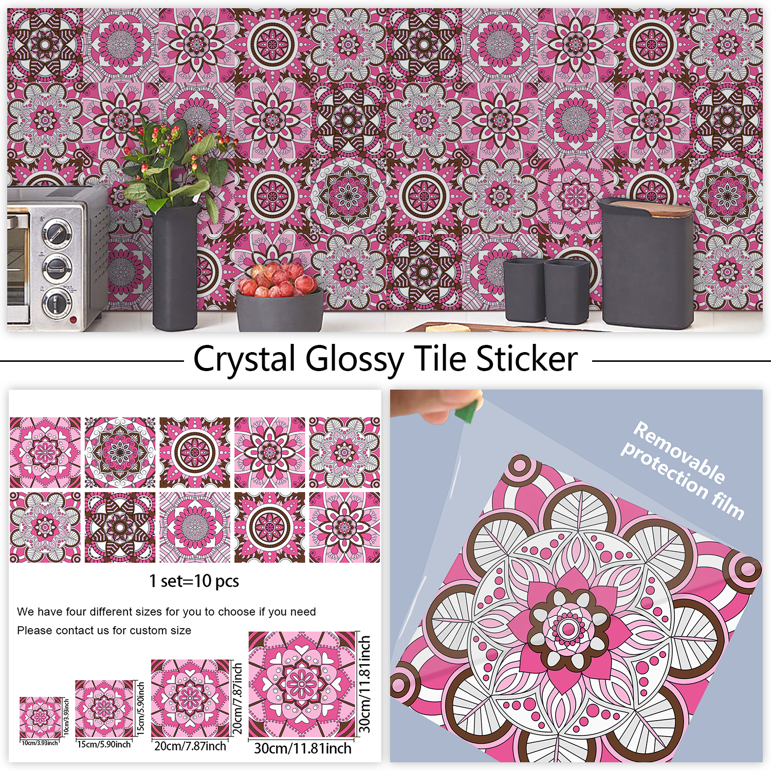 Pink Mandala Vintage Decor Til - đánh giá và giá Home Bathroom Floor Tiles