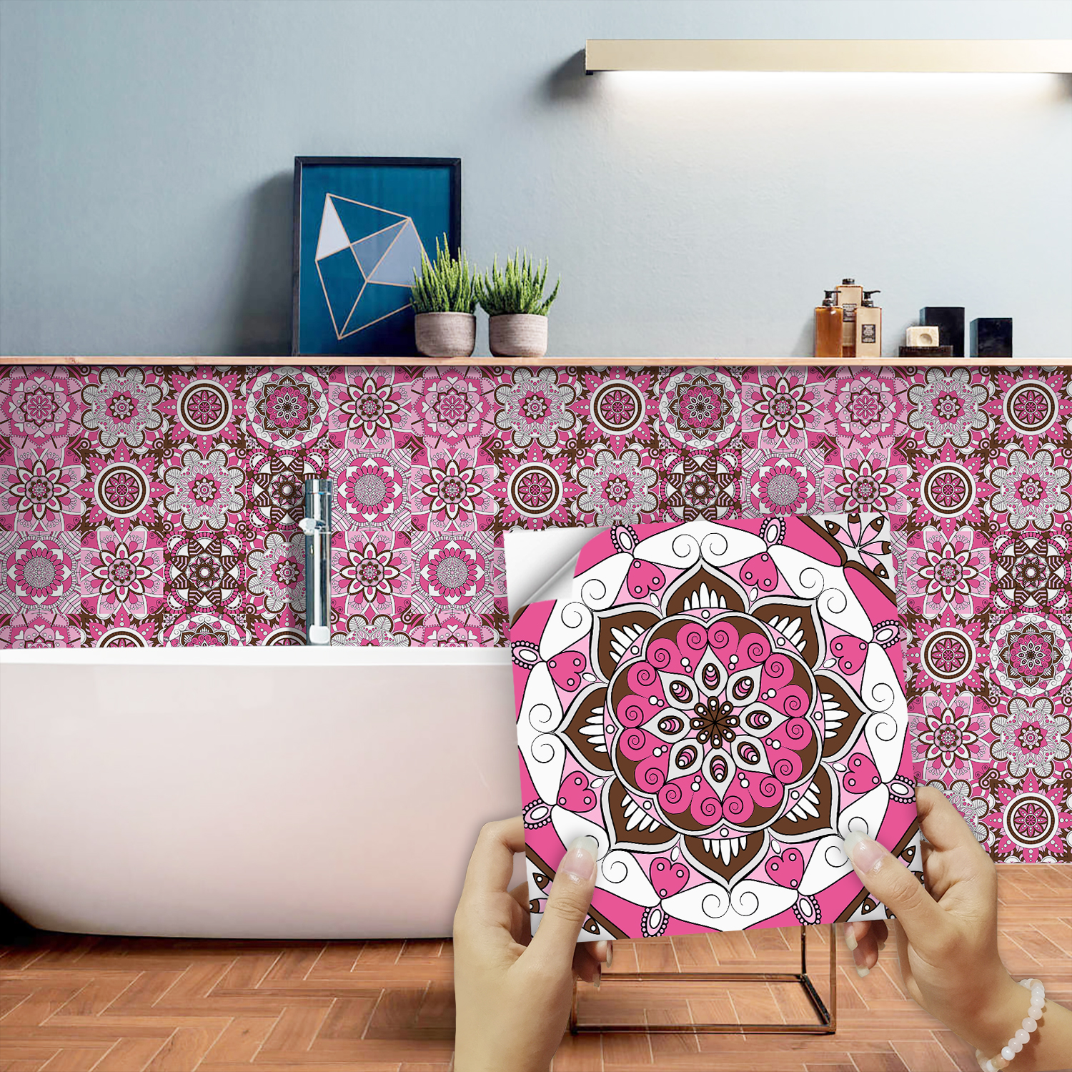 Pink Mandala Vintage Decor Til - đánh giá và giá Home Bathroom Floor Tiles