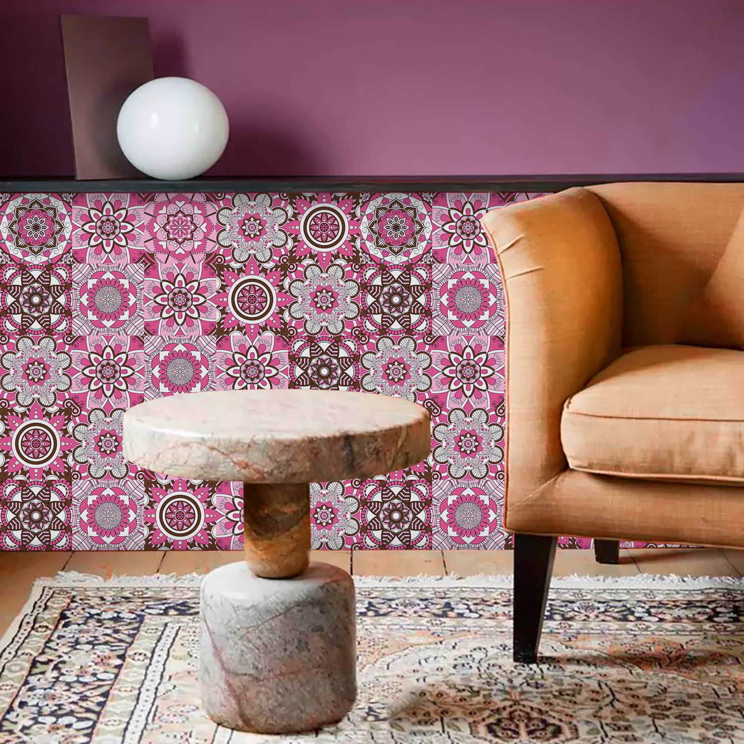 Pink Mandala Vintage Decor Til - đánh giá và giá Home Bathroom Floor Tiles