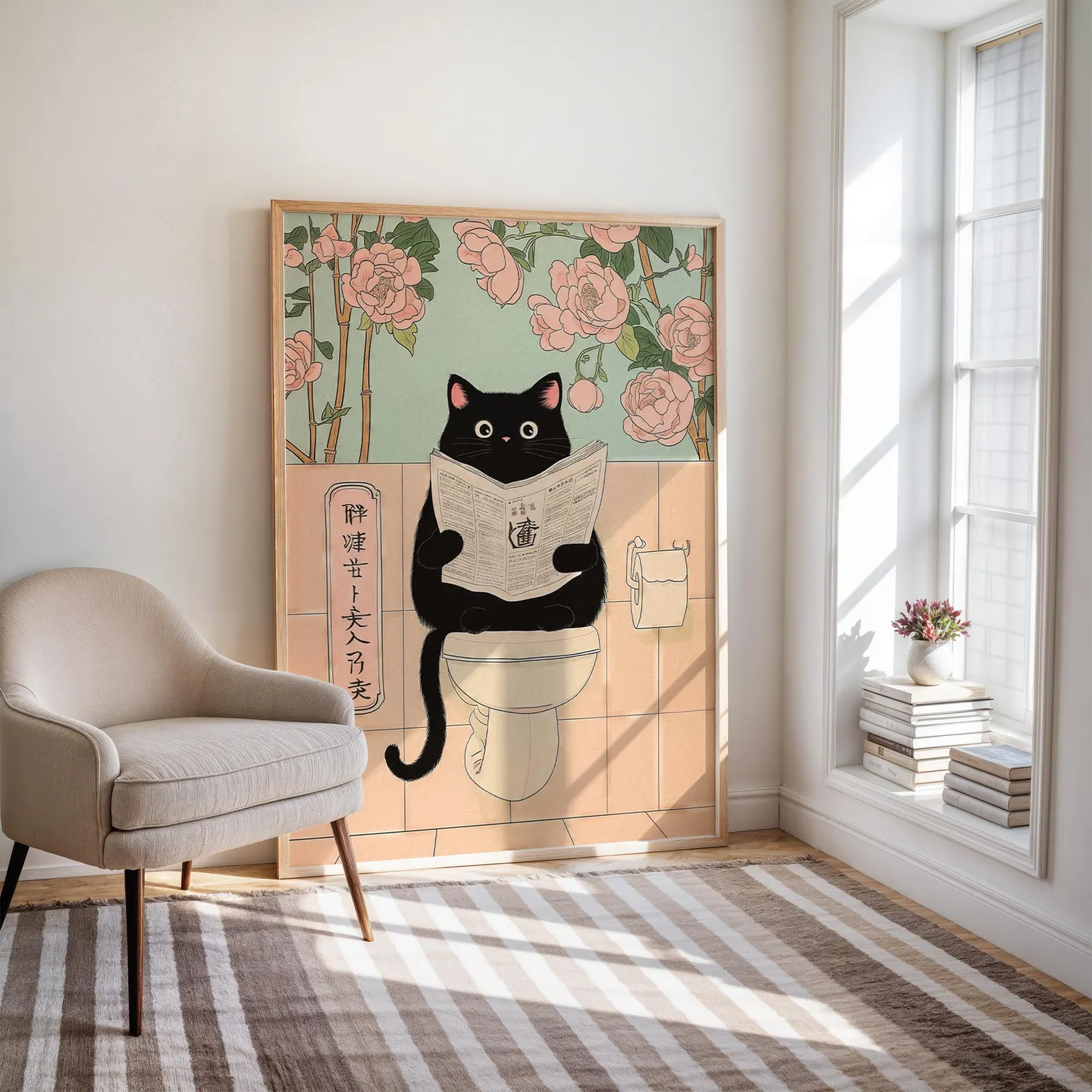 Japanese Black Cat on a toilet - đánh giá và giá Home Bathroom Wall Decor