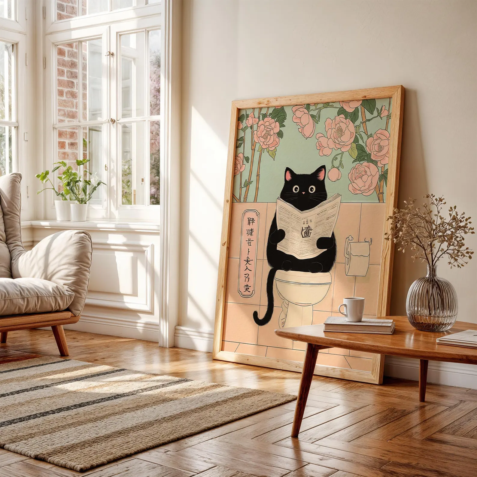Japanese Black Cat on a toilet - đánh giá và giá Home Bathroom Wall Decor