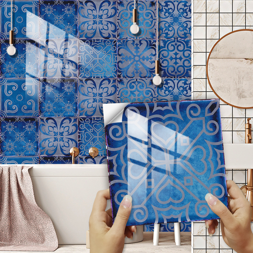 10pcs/set Dream Blue Tile Stic - đánh giá và giá Home Bathroom Floor Tiles